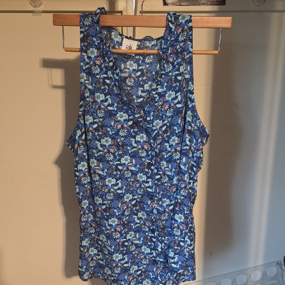 CAbi Blue Floral Tank Top